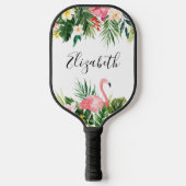 Waterverf Tropische Floral roze flamingo Naam Pickleball Paddle (Voorkant)