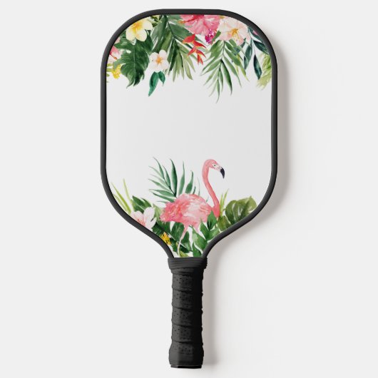 Waterverf Tropische Floral roze flamingo Naam Pickleball Paddle (Achterkant)