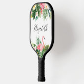Waterverf Tropische Floral roze flamingo Naam Pickleball Paddle (Links)