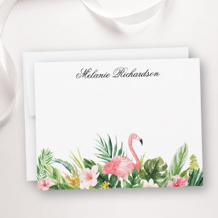 Waterverf Tropische Floral roze flamingo Notitiekaartje