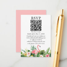 Waterverf Tropische Floral roze flamingo QR RSVP