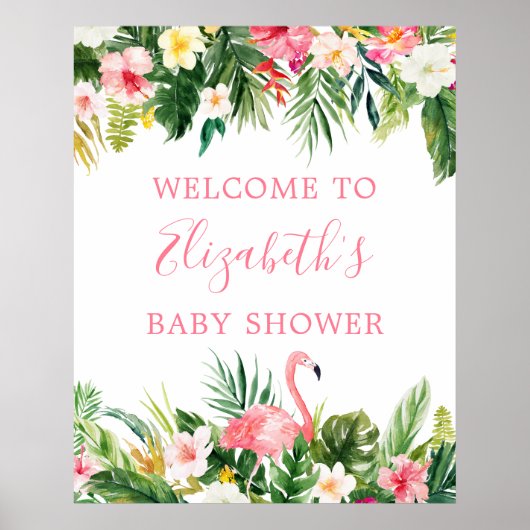Waterverf Tropische Floral roze flamingo Shower Poster (Voorkant)