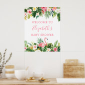 Waterverf Tropische Floral roze flamingo Shower Poster (Keuken)