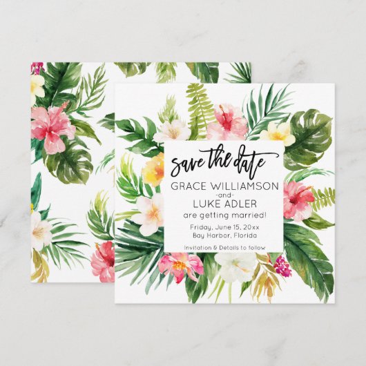 Waterverf Tropische Floral slaat de datum op Save The Date (Voorkant / Achterkant)
