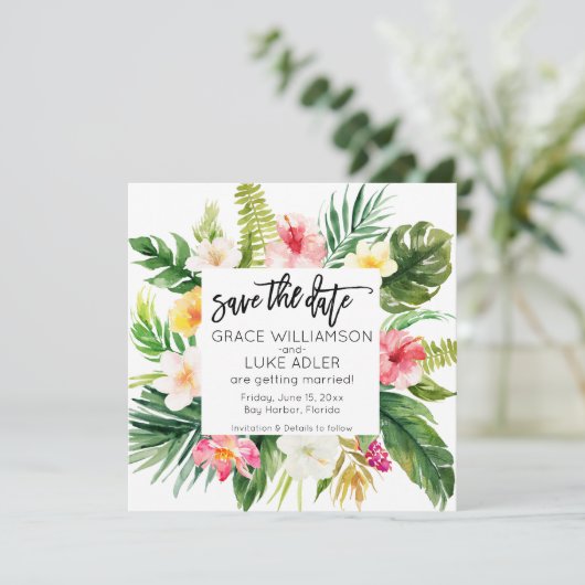 Waterverf Tropische Floral slaat de datum op Save The Date (Staand voorkant)