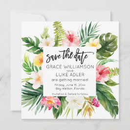 Waterverf Tropische Floral slaat de datum op Save The Date