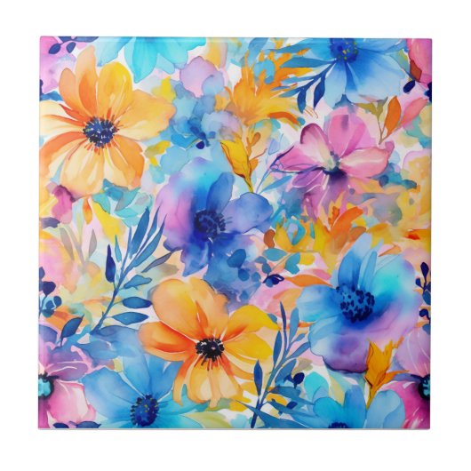 Waterverf Tropische Floral Tegeltje (Voorkant)