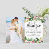 Waterverf Tropische Floral Wedding Foto Bedankkaart (Staand voorkant)