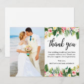 Waterverf Tropische Floral Wedding Foto Bedankkaart (Voorkant / Achterkant)