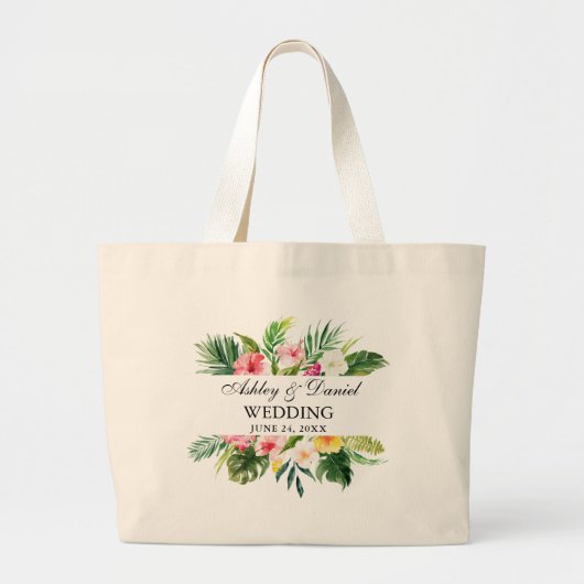 Waterverf Tropische Floral Wedding Grote Tote Bag (Voorkant)