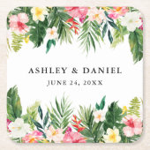 Waterverf Tropische Floral Wedding Kartonnen Onderzetters (Voorkant)