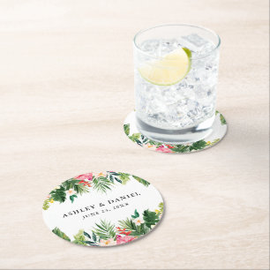 Waterverf Tropische Floral Wedding Ronde Kartonnen Onderzetter