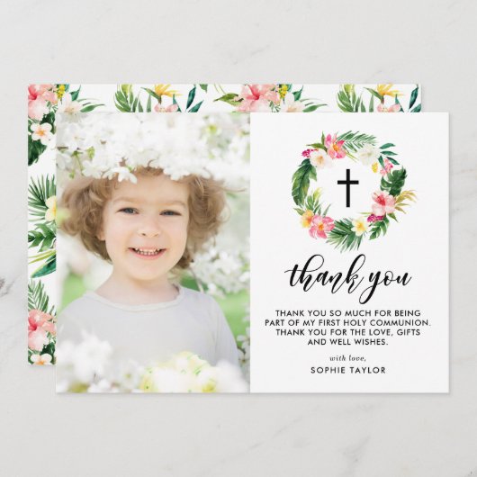 Waterverf Tropische Floral Wreate First Community Bedankkaart (Voorkant / Achterkant)