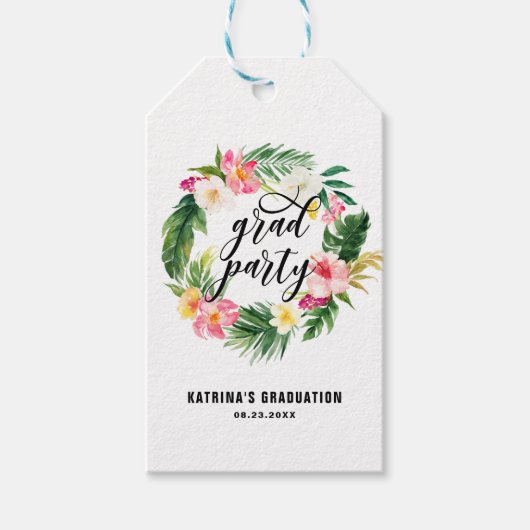 Waterverf Tropische Floral Wreath Graduation Party Cadeaulabel (Voorkant)