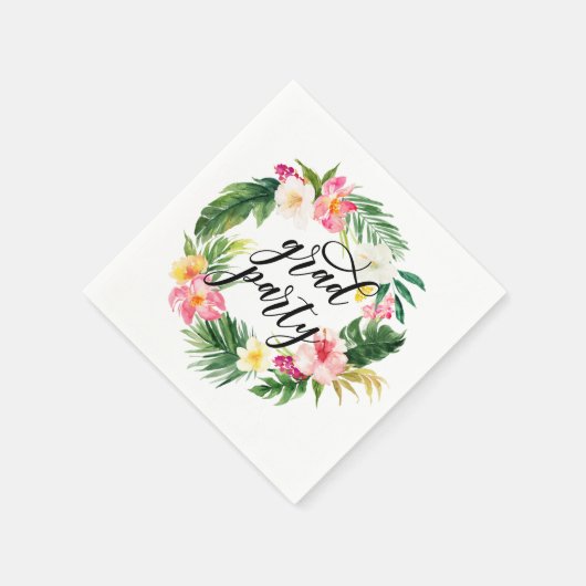 Waterverf Tropische Floral Wreath Graduation Party Servet (Hoek)