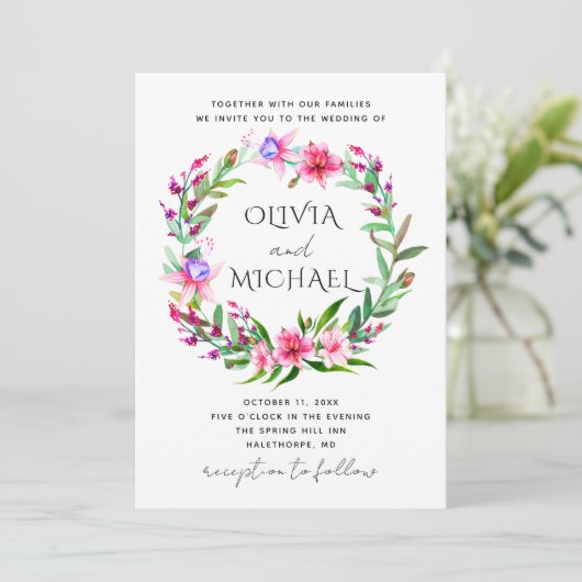 Waterverf tropische florale bruiloft. Hawaï bloeme Kaart (Staand voorkant)