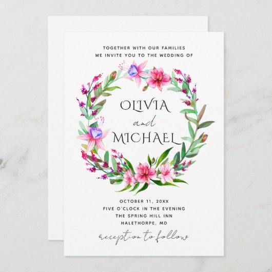 Waterverf tropische florale bruiloft. Hawaï bloeme Kaart (Voorkant / Achterkant)