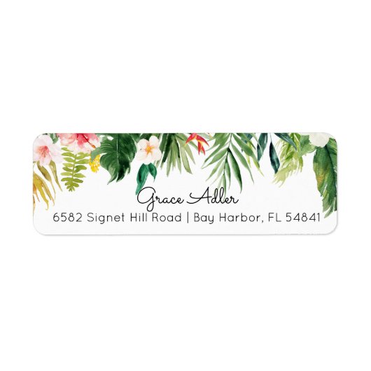 Waterverf Tropische Flowers Return Address Label (Voorkant)