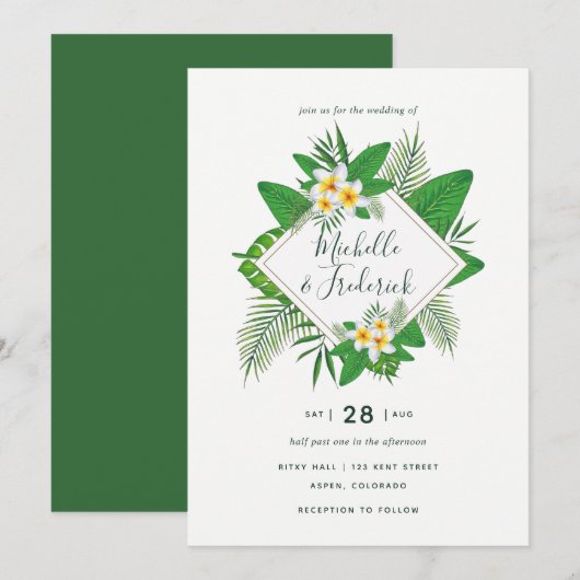 Waterverf tropische foliage Beach Wedding nodig Kaart (Voorkant / Achterkant)