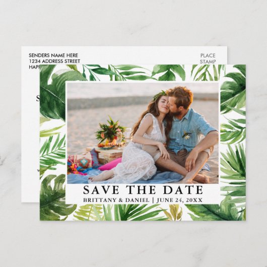 Waterverf Tropische foto opslaan datum Briefkaart (Voorkant / Achterkant)