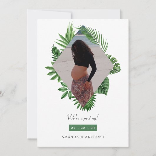 Waterverf Tropische foto Zwangerschap Aankondiging (Voorkant)