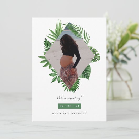 Waterverf Tropische foto Zwangerschap Aankondiging (Staand voorkant)