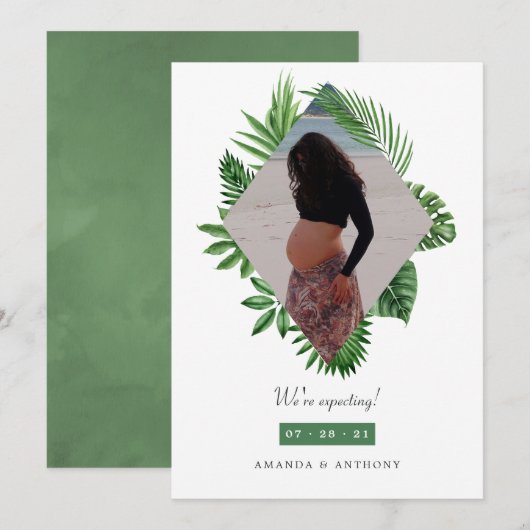 Waterverf Tropische foto Zwangerschap Aankondiging (Voorkant / Achterkant)