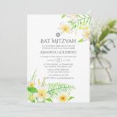 Waterverf Tropische Frangipani Bat Mitzvah Kaart (Staand voorkant)