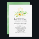 Waterverf Tropische Frangipani Bat Mitzvah Kaart<br><div class="desc">Sage groene,  gele en witte botanische tropische frangipanis bat mitzvah uitnodigingskaarten ontworpen om snel en gemakkelijk te worden aangepast aan uw evenementspecifieke kenmerken.</div>