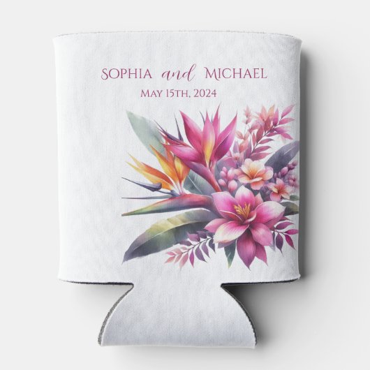 Waterverf Tropische gelukzaligheid-bruiloft-dank u Blikjeskoeler (Achterkant)