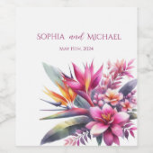 Waterverf Tropische gelukzaligheid-bruiloft Wijn Etiket (Enkel label)