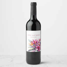 Waterverf Tropische gelukzaligheid-bruiloft Wijn Etiket