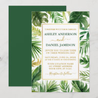 Waterverf Tropische gouden bruiloft groen