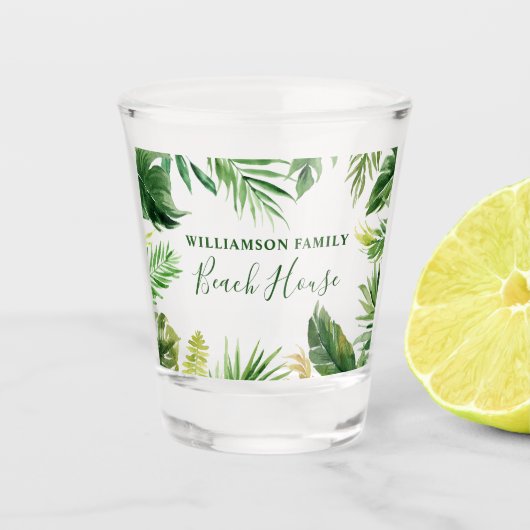 Waterverf Tropische Greenery Family Beach House Shot Glas (Voorkant)
