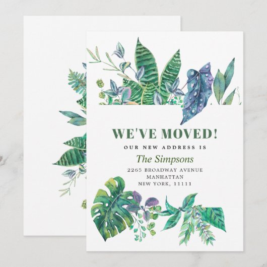 Waterverf Tropische Greenery Moving Aankondiging (Voorkant / Achterkant)