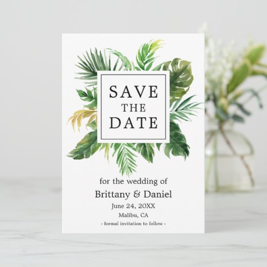 Waterverf Tropische Greenery sparen de Kaart van d (Staand voorkant)