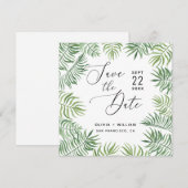 Waterverf tropische groen. Foliage palmbruiloft Save The Date (Voorkant / Achterkant)