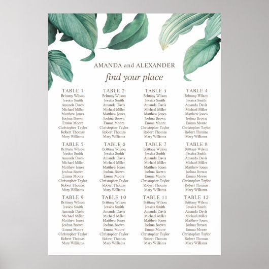 Waterverf tropische groen wedding zitplaatskaart poster (Voorkant)