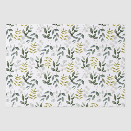 Waterverf Tropische groene bladeren Natuur Patroon Tissuepapier (Voorkant)