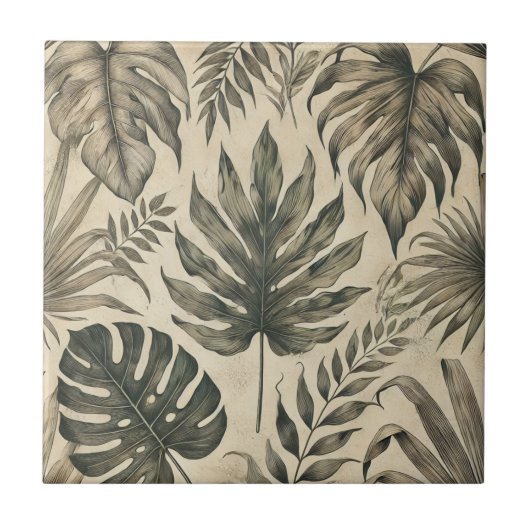  Waterverf Tropische Groene Botanische Bloemen Tegeltje (Voorkant)