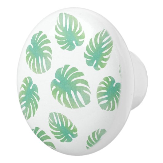 Waterverf Tropische Groene Monstera Bladeren Keramische Knop (Rechts)