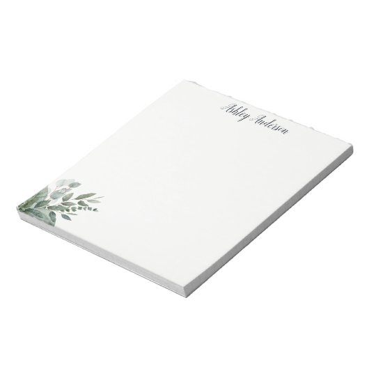 Waterverf tropische groene salie eucalyptus blader notitieblok (Linkerzijde)