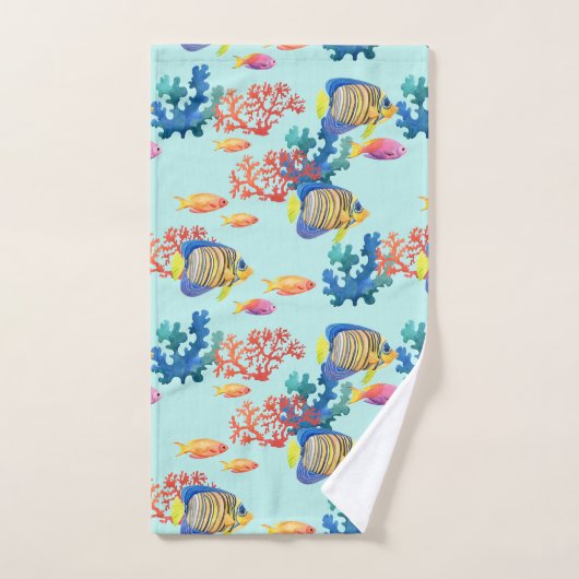 Waterverf Tropische handdoekset vis en koraal Bad Handdoek (Handdoek)