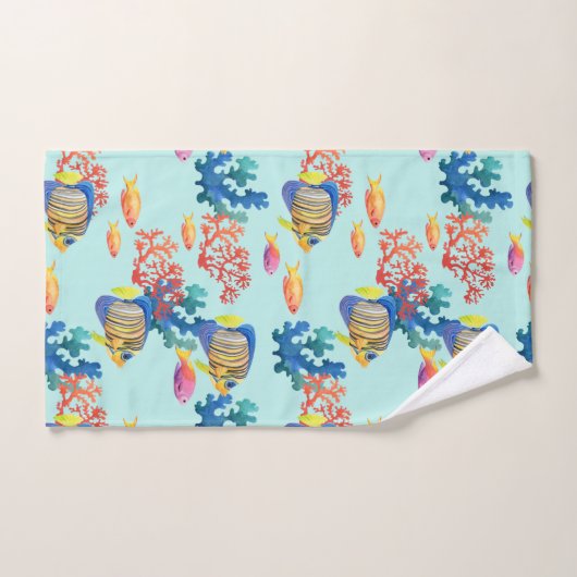 Waterverf Tropische handdoekset vis en koraal Bad Handdoek (Handdoek)
