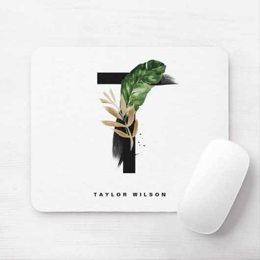 Waterverf Tropische handpalmen verlaten letter T M Muismat (Met muis)