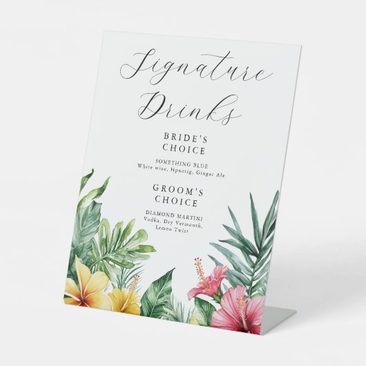 Waterverf Tropische Handtekening Drink bruiloft Reclamebord Met Voetstuk (Voorkant)
