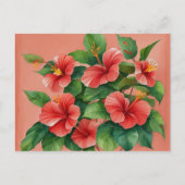 Waterverf tropische hawaii rode hibiscus briefkaart (Voorkant)