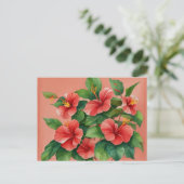Waterverf tropische hawaii rode hibiscus briefkaart (Staand voorkant)