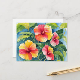 Waterverf Tropische Hawaii Roodgele Hibiscus Briefkaart