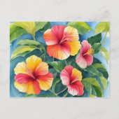 Waterverf Tropische Hawaii Roodgele Hibiscus Briefkaart (Voorkant)